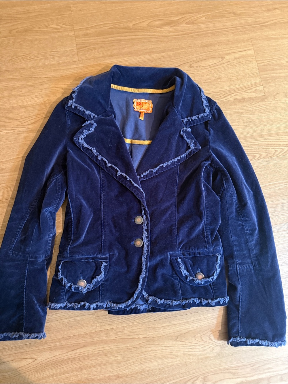 Twill Twenty Two Navy Velvet Ruffle-Trim Women’s Blazer